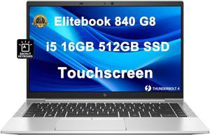 HP EliteBook 840 G8 Business Laptop (14" FHD Touchscreen, Intel 4-Core i5-1145G7, 16GB RAM, 512GB PCIe SSD), 14.5-Hr Long Battery Life, Backlit Keyboard, Thunderbolt 4, 3-Year WRT, Win 11 Pro, Sliver