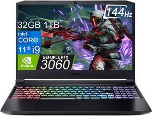 acer Nitro Gaming Laptop (i9-11900H, 32GB RAM, 1TB PCIe SSD, NVIDIA GeForce RTX 3060 6GB, 15.6" FHD 144Hz IPS), 4-Zone RGB Backlit, Webcam, WiFi 6, Ray Tracing, Win 11 Home, Black