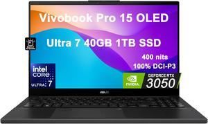 ASUS Vivobook Pro 15 OLED Creator Laptop (15.6" FHD, Intel Core Ultra 7 155H, 40GB DDR5 RAM, 1TB SSD, NVIDIA RTX3050 6GB) for Business, Gaming, Backlit KB, FHD Webcam, Wi-Fi 6E, Win 11 Pro, Gray