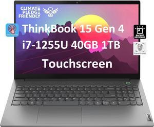 Lenovo ThinkBook 15 Gen 4 Business Laptop (15.6" IPS FHD Touchscreen, Intel 10-Core i7-1255U, 40GB RAM, 1TB SSD), FHD Webcam, Narrow Bezel, Backlit, Fingerprint, Thunderbolt 4, Win 11 Pro, Grey
