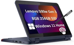 Lenovo 500w Gen 3 2-in-1 Laptop (11.6" Touchscreen, Intel Pentium N6000, 8GB RAM, 256GB SSD) Ruggedized & Water Resistant for Student & School, Webcam, Wi-Fi, IST Pen, Win 11 Home, Blue, 2024