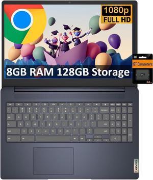 Lenovo Chromebook 15 (15.6" FHD, 8GB RAM, 128GB Storage (64GB eMMC + 64GB SD Card), 2TB Cloud Storage, Intel Celeron), Home & Student Laptop, Webcam, 10-Hr Long Battery Life, Wi-Fi 6, Chrome OS