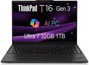 Lenovo ThinkPad T16 Gen 3 Business Laptop (16" FHD+, Intel Core Ultra 7 155U, 32GB DDR5 RAM, 1TB SSD), 5MP Webcam, Backlit, Fingerprint, Ethernet, Wi-Fi 6E, Win 11 Pro, 2025 AI PC