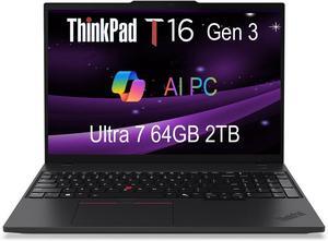 Lenovo ThinkPad T16 Gen 3 Business Laptop (16" FHD+, Intel Core Ultra 7 155U, 64GB DDR5 RAM, 2TB SSD), 5MP Webcam, Backlit, Fingerprint, Ethernet, Wi-Fi 6E, Win 11 Pro, 2025 AI PC