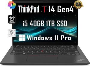 Lenovo ThinkPad T14 Gen 4 Business Laptop (14" FHD+, Intel 10-Core i5-1335U, 40GB RAM, 1TB SSD), Backlit KB, 2 x Thunderbolt 4, Wi-Fi 6E, Webcam, Fingerprint, Win 11 Pro w / Copilot, Black