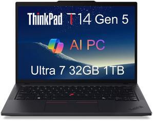 Lenovo ThinkPad T14 Gen 5 Business Laptop (14" FHD+, Intel Ultra 7 155U (>i7-13700H), 32GB DDR5 RAM, 1TB SSD), Fingerprint, Backlit, 5MP Webcam, Ethernet, Wi-Fi 6E, Win 11 Pro, 2025 AI PC, Black Lenovo ThinkPad T14 Gen 5 Business Laptop (14" FHD+, Intel Ultra 7 155U (>i7-13700H), 32GB DDR5 RAM, 1TB SSD), Fingerprint, Backlit, 5MP Webcam, Ethernet, Wi-Fi 6E, Win 11 Pro, 2025 AI PC, Black