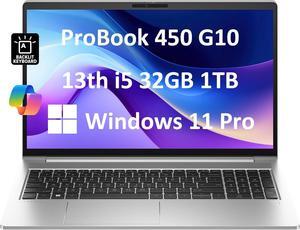 HP ProBook 450 G10 Business Laptop (15.6" FHD Anti-Glare, Intel 10-Core i5-1334U, 32GB RAM, 1TB SSD, (Beats i7-1255U)) Backlit KB, Webcam, Ethernet, Wi-Fi 6E, Win 11 Pro w/ Copilot, Silver