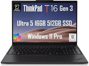 Lenovo ThinkPad T16 Gen 3 Business Laptop (16" FHD+, Intel 12-Core Ultra 5 125U (>i7-1355U), 16GB DDR5, 512GB SSD), Support 3 Monitors, Fingerprint, Backlit, 5MP Webcam, Win 11 Pro, 2025 AI PC, Black