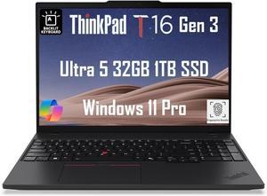 Lenovo ThinkPad T16 Gen 3 Business Laptop (16" FHD+, Intel 12-Core Ultra 5 125U (>i7-1355U), 32GB DDR5, 1TB SSD), Support 3 Monitors, Fingerprint, Backlit, 5MP Webcam, Win 11 Pro, 2025 AI PC, Black