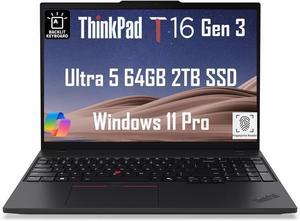 Lenovo ThinkPad T16 Gen 3 Business Laptop (16" FHD+, Intel 12-Core Ultra 5 125U (>i7-1355U), 64GB DDR5, 2TB SSD), Support 3 Monitors, Fingerprint, Backlit, 5MP Webcam, Win 11 Pro, 2025 AI PC, Black