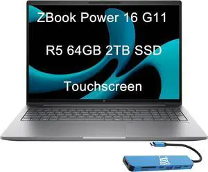 HP ZBook Power 16 G11 Mobile Workstation Laptop (16" FHD+ LED Touchscreen, 64GB DDR5, 2TB SSD, AMD Ryzen 5 8645HS (> Intel i7-12700H)) 2x Thunderbolt 4, 5MP IR Webcam, Poly Studio, IST Hub, Win 11 Pro