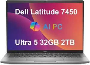 Dell Latitude 7450 7000 Business Laptop (14" FHD+, Intel 12-Core Ultra 5 135U (> i7-1355U), 32GB RAM, 2TB SSD), Backlit KB, 1080p RGB HDR Webcam, 2 x Thunderbolt 4, Wi-Fi 7, Win 11 Pro, 2025 AI PC