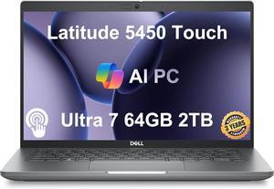 Dell Latitude 5450 Business Laptop (14" FHD Touchscreen, Intel 12-Core Ultra 7 165U vPro, 64GB DDR5 RAM, 2TB SSD) Backlit, Fingerprint, IR Webcam, 2 x Thunderbolt 4, 3-Yr WRT, Win 11 Pro, 2025 AI PC