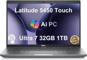 Dell Latitude 5450 Business Laptop (14" FHD Touchscreen, Intel 12-Core Ultra 7 165U vPro, 32GB DDR5 RAM, 1TB SSD) Backlit, Fingerprint, IR Webcam, 2 x Thunderbolt 4, 3-Yr WRT, Win 11 Pro, 2025 AI PC