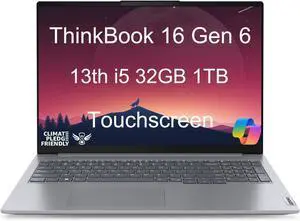 Lenovo ThinkBook 16 Gen 6 Business Laptop (16" FHD+ Touchscreen, Intel 8-Core i5-13420H, 32GB DDR5 RAM, 1TB SSD) 10-Hour Long Battery Life, Thunderbolt 4, Ethernet, Wi-Fi 6, Webcam, Win 11 Pro, Grey