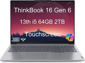 Lenovo ThinkBook 16 Gen 6 Business Laptop (16" FHD+ Touchscreen, Intel 8-Core i5-13420H, 64GB DDR5 RAM, 2TB SSD) 10-Hour Long Battery Life, Thunderbolt 4, Ethernet, Wi-Fi 6, Webcam, Win 11 Pro, Grey