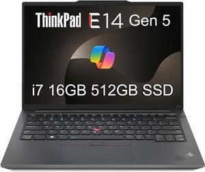 Lenovo ThinkPad E14 Gen 5 Business Laptop (14" FHD+ Anti-Glare, Intel 10-Core i7-1355U, 16GB RAM, 512GB SSD) Backlit, Fingerprint, Fast Charge, 1080p RGB Webcam, Wi-Fi 6, Win 11 Pro w/Copilot