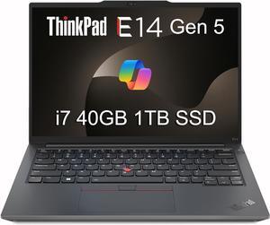 Lenovo ThinkPad E14 Gen 5 Business Laptop (14" FHD+ Anti-Glare, Intel 10-Core i7-1355U, 40GB RAM, 1TB SSD) Backlit, Fingerprint, Fast Charge, 1080p RGB Webcam, Wi-Fi 6, Win 11 Pro w/Copilot