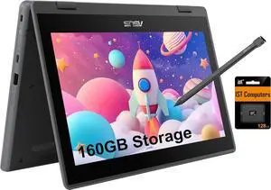 ASUS 2-in-1 Chromebook Flip CR1 (11.6" Touchscreen, Intel Celeron N5100, 4GB RAM, 160GB Storage) Ruggedized & Water Resistant, Student & Home Laptop, 8MP Webcam, Wi-Fi 6, Stylus Pen, Chrome OS