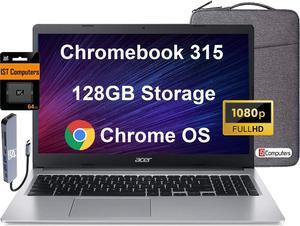 acer Chromebook 315 15.6" FHD (Intel Celeron N4500, 4GB RAM, 128GB Storage (64GB eMMC + 64GB IST SD Card) Home & Student Laptop, Long Battery Life, Wi-Fi, Webcam, IST Hub, Chrome OS, Silver