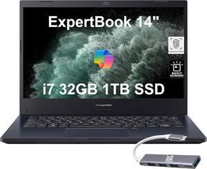 ASUS ExpertBook Thin & Light Business Laptop (14" FHD, Intel Core i7, 32GB RAM, 1TB PCIe SSD) for Small Business, Traveling, Engineering, Backlit, 3-Yr WRT, IST Hub, Win 11 Pro w/AI Copilot, Black