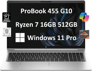 HP ProBook 455 G10 Laptop (15.6" FHD Anti-Glare, AMD Ryzen 7 7730U (> Intel i7-1255U), 16GB RAM, 512GB SSD) for Business, Enterprise, Backlit, Fingerprint, Webcam, Ethernet, Win 11 Pro w/ AI Copilot