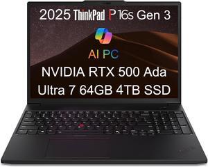 Lenovo ThinkPad P16s Gen 3 Mobile Workstation Laptop (16" FHD+, Intel 16-Core Ultra 7 155H, 64GB DDR5, 4TB SSD, NVIDIA RTX 500 Ada), AI PC for Designer, Engineer, 3-Year WRT, 5MP IR Webcam, Win 11 Pro