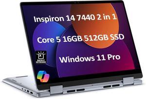 Dell Inspiron 14 7440 2-in-1 Laptop (14" FHD+ Touchscreen, Intel Core 5 120U (> i7-1355U), 16GB DDR5, 512GB SSD), for Creator, Designer, 10-Hr Long Battery Life, Backlit, Win 11 Pro w/ AI Copilot