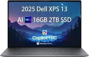 2025 Dell XPS 13 9345 Laptop, Copilot+ AI PC (13.4" FHD+ 120Hz, Qualcomm 12-Core Snapdragon X Elite, 16GB 8448MT/s RAM, 2TB SSD), Thin & Light, 27 Hours Battery Life, IR Webcam, Wi-Fi 7, Win 11 Pro