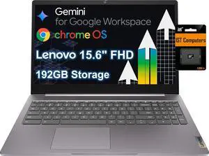 Lenovo Chromebook 15 (15.6" FHD, 4GB RAM, 192GB Storage (64GB eMMC + 128GB SD Card) 2TB Cloud Storage, Intel Celeron) Home & Student Laptop, Webcam, Wi-Fi 6, 10-Hour Long Battery Life, Chrome OS