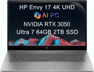 HP Envy 17 AI PC Laptop (17.3" 4K UHD (3840 x 2160), NVIDIA RTX 3050, Intel Core Ultra 7 155U (> i9-12900H), 64GB DDR5, 2TB SSD) for Business, Creator, Designer, IR Webcam, Wi-Fi 7, Win 11 Pro, 2025