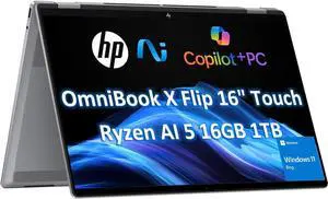 HP OmniBook X Flip x360 2 in 1 Touchscreen Laptop (16" FHD+, AMD Ryzen AI 5 340 (> Intel i7-1355U), 16GB 7500 MT/s, 1TB SSD) AI Copilot+ PC for Creator, Designer, IR Webcam, Backlit, Win 11 Pro,2025