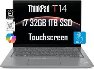 Lenovo ThinkPad T14 Gen 4 Business Laptop (14" FHD+ Touchscreen, Intel 10-Core i7-1355U, 32GB DDR5, 1TB SSD), Backlit, Fingerprint, 3-Year Warranty, 1080p IR Webcam, Wi-Fi 6E, Win 11 Pro w/AI Copilot