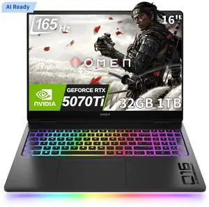 HP OMEN MAX 16 AI Gaming Laptop (16" FHD+ 165Hz, NVIDIA GeForce RTX 5070 Ti 12GB GDDR7 (Beats RTX 4080), Intel Ultra 7-255HX, 32GB DDR5 RAM, 1TB SSD) Copilot+ PC, RGB Backlit, FHD Webcam, Win 11, 2025