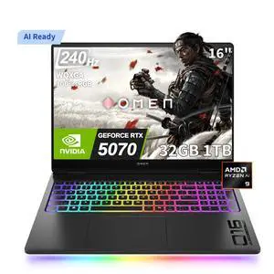 2025 HP OMEN 16 AI Gaming Laptop (16" QHD+ 240Hz 3ms, NVIDIA GeForce RTX 5070 8GB (Beats 4080), AMD Ryzen AI 9 365, 32GB DDR5 RAM, 1TB SSD) Copilot+ PC, AI Ready, RGB Backlit, FHD Webcam, Win 11 Home