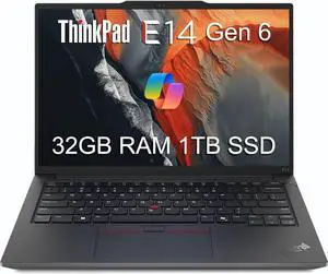 Lenovo ThinkPad E14 Gen 6 Business Laptop (14" FHD+ Anti-Glare, AMD Ryzen 5 7535U, 32GB DDR5 RAM, 1TB SSD, 6-Core (Beats Intel i5-1335U)), Backlit KB, Fingerprint, 1080p Webcam, Wi-Fi 6, Win 11 Pro