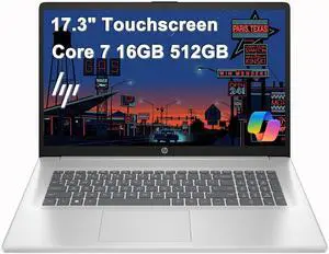 HP 17 Laptop (17.3" HD+ Touchscreen, Intel 10-Core 7 150U (> i7-1355U), 16GB RAM, 512GB SSD) for Business, Home, Students, Narrow Bezel, Webcam, Wi-Fi 6, Fast Charge, Win 11 Pro w/ Copilot, Silver