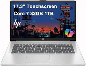 HP 17 Laptop (17.3" HD+ Touchscreen, Intel 10-Core 7 150U (> i7-1355U), 32GB RAM, 1TB SSD) for Business, Home, Students, Narrow Bezel, Webcam, Wi-Fi 6, Fast Charge, Win 11 Pro w/ Copilot, Silver