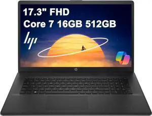 HP 17 Laptop (17.3" FHD Anti-Glare, Intel 10-Core 7 150U (> i7-1355U), 16GB RAM, 512GB SSD) for Business, Home, Students, Narrow Bezel, Webcam, Wi-Fi 6, Fast Charge, Win 11 Pro w/ Copilot, Black