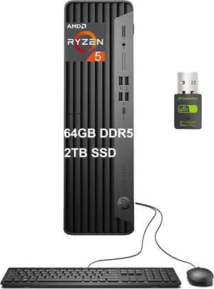 HP Elite SFF 805 G9 Business Desktop PC (64GB DDR5 RAM, 2TB SSD, AMD Ryzen 5 8500G (> Intel i7-1255U)), Small Form Factor for IT, Engineer, Designer, Wi-Fi, Ethernet, HDMI, Display Port, Win 11 Pro