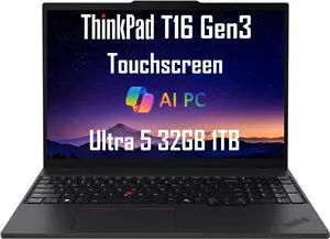 Lenovo ThinkPad T16 Gen 3 Business AI PC Laptop (16" FHD+ Touchscreen, Intel Core Ultra 5 125U (>i7-1355U), 32GB DDR5, 1TB SSD) Backlit, Fingerprint, 5MP IR Webcam, Thunderbolt 4, Win 11 Pro, 2025