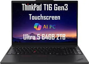 Lenovo ThinkPad T16 Gen 3 Business AI PC Laptop (16" FHD+ Touchscreen, Intel Core Ultra 5 125U (>i7-1355U), 64GB DDR5, 2TB SSD) Backlit, Fingerprint, 5MP IR Webcam, Thunderbolt 4, Win 11 Pro, 2025