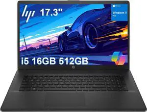 HP 17 Laptop (17.3" HD+, Intel 10-Core i5-1334U (> i7-1255U), 16GB RAM, 512GB SSD) for Business, Home, Student, Narrow Bezel, Webcam, Long Battery Life, Wi-Fi 6, Fast Charge, Win 11 Pro w/ Copilot