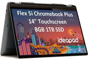 Lenovo Flex 5i Chromebook plus 14" FHD+ 2-in-1 Touchscreen Laptop (Intel 6-Core i3-1315U, 8GB RAM, 1TB SSD) Business, Home, Students, 1080p Webcam, Backlit KB, Wi-Fi 6E, Chrome OS w/ Google AI, 2025