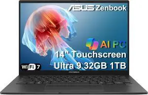 ASUS Zenbook 14 AI PC Touchscreen Laptop, Intel Ultra 9 285H, 32GB DDR5, 1TB SSD, 14" FHD+ OLED, 16-Core (> i9-13900H), Backlit, 2x Thunderbolt 4, Wi-Fi 7, 18-Hr Battery, IR Webcam, Win 11 Pro, UX3405