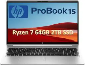 HP ProBook 455 G10 Laptop (15.6" FHD Anti-Glare, AMD Ryzen 7 7730U (> Intel i7-1255U), 64GB RAM, 2TB SSD) for Business, Enterprise, Backlit, Fingerprint, Webcam, Ethernet, Win 11 Pro w/ AI Copilot