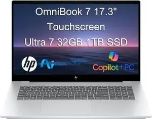 HP OmniBook 7 AI Laptop (17.3" FHD Touchscreen, Intel Core Ultra 7 258V, 32GB DDR5, 1TB SSD, ARC 140V GPU (16GB)), Copilot+ PC for Business, Designer, 5MP IR Webcam, Win 11 Pro (Replace Envy 17t),2025