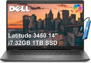 Dell Latitude 3450 Business Laptop (14" FHD Anti-Glare, Intel Core i7-1355U, 32GB DDR5 RAM, 1TB SSD) Backlit, Fingerprint, Ethernet, 1080p HDR IR Webcam, Wi-Fi 6E, IST HUB, Win 11 Pro w/Copilot