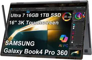 Samsung Galaxy Book4 Pro 360 2 in 1 AI PC Laptop (16" 3K AMOLED Touchscreen, Intel Core Ultra 7 155H (> i7-13700H), 16GB DDR5, 1TB SSD, S Pen) for Creator, Designer, FP, Win 11 Pro, NP960QGK, 2025