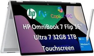 HP OmniBook 7 Flip x360 2 in 1 Laptop (16" FHD+ Touchscreen, Intel Core Ultra 7 258V, 32GB RAM, 1TB SSD, Arc 140v GPU (16GB), Pen) AI Copilot+ PC for Designer, WiFi 7, Win 11 Pro, Previously Envy x360